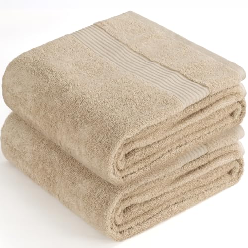 Cotton Paradise 100% Cotton Turkish Towel Set, Soft Absorbent Quick Dry, 2 Piece 35x70 Bath Sheet Set, Beige - color: Beige, size: 35"x70"