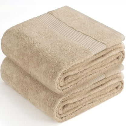 Cotton Paradise 100% Cotton Turkish Towel Set, Soft Absorbent Quick Dry, 2 Piece 35x70 Bath Sheet Set, Beige - color: Beige, size: 35"x70"