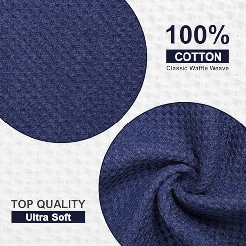 Homaxy Kitchen Towels and Dishcloths Set, Set of 12, Navy Blue | 100% Cotton Waffle Weave Kitchen Towels, Super Soft and Absorbent Dish Cloths, 12 x 12 and 13 x 28 Inches - color: Navy Blue, size: 12-Piece Set