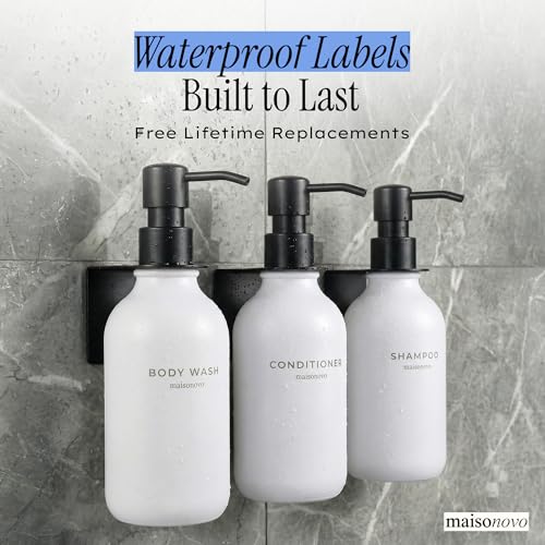 MaisoNovo Shampoo and Conditioner Dispenser|Refillable White Black Set of 3 | No Drill Wall Mount - Shower Soap Dispenser · Holds Body Wash or Hand Soap · Wall Soap Dispenser - color: White Black Set of 3
