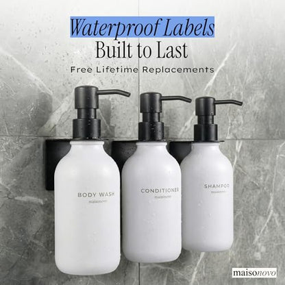 MaisoNovo Shampoo and Conditioner Dispenser|Refillable White Black Set of 3 | No Drill Wall Mount - Shower Soap Dispenser · Holds Body Wash or Hand Soap · Wall Soap Dispenser - color: White Black Set of 3