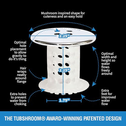 TubShroom Bathtub Drain Protector and Hair Catcher - 2 Pack, Chrome - Fits 1.5" - 1.75" Bathtub and Shower Drains