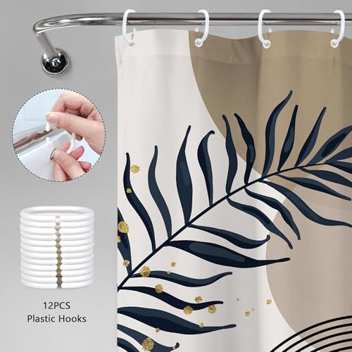 Mid Century Boho Abstract Gold Leaves Brown Bathroom Shower Curtain Set | Beige Tan look; 60"W x 72"L. waterproof HD print, quick-dry fabric and free hooks for easy setup. - color: A-03gray, size: 60"W x 72"L (Pack of 1)