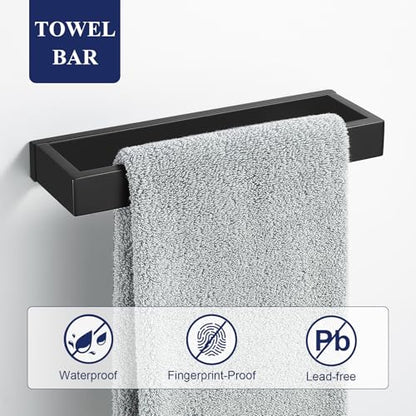 Matte Black Bathroom Accessories, Toilet Paper Holder, Towel Bar and Hook | Lairuier 3 Pieces Bathroom Hardware Set, SUS304 Stainless Steel Towel Holder Set Toilet Paper Holder Robe Hook Wall Mounted - color: Matte Black