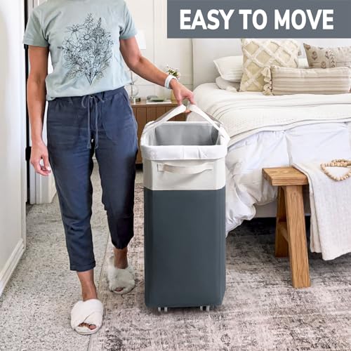 Goodpick 75L Rolling Laundry Basket with Wash Bag, Laundry Hamper for Dorm | Clothes Hamper with Removable Wash Bag for Laundry Room, Large Rolling Laundry Basket with Handles, Grey & White - color: Grey & White