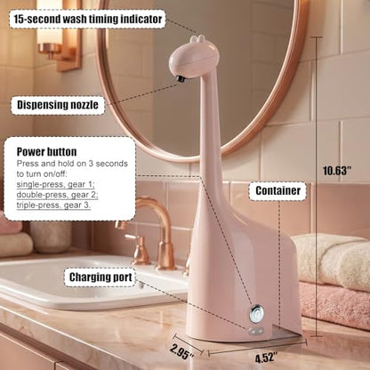 Automatic Soap Dispenser,Cute Dinosaur, Touchless, Rechargeable Foaming Soap Dispenser, 10oz/300ml, 3-Level Adjustable Foam, IPX5 Waterproof for Bathroom, Kitchen, Hotel,Restaurant, Pink - color: Pink