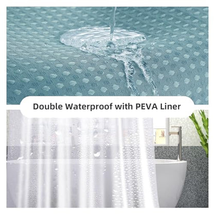LaCyan 3 in 1 Waterproof Waffle Weave Shower Curtain and Clear Liner Set with 12 Stainless Steel Hooks Double Sided for Bathroom 72 Inches Heavy Duty Polyester Fabric Shower Curtains 72x72 - color: Teal, size: 72"W x 72"L (Pack of 3)