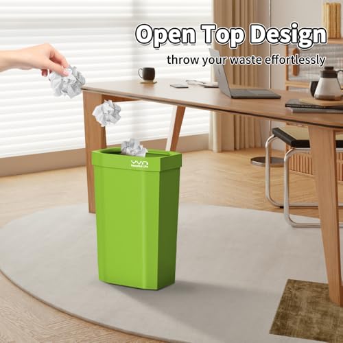4 Gallon, Small Slim Garbage Can, Open Top Trash Can for Bathroom, Kitchen, Office, Bedroom, Living Room (Green) - color: Green