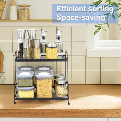 2-Tier Metal Countertop Organizer – Standing Shelf for Bathroom Vanity, Kitchen Spice Rack, Under Sink Storage, Cosmetics Display - color: Black-wgxk-02