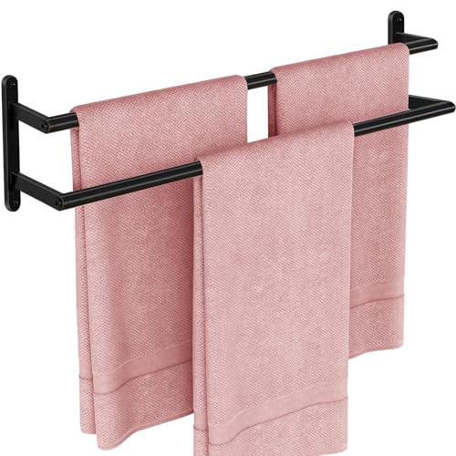 Double Towel Bar, 24Inch Towel Rack for Bathroom, Stainless Steel Double Bath Towel Bar, Wall Mounted Towel Holder, Double Towel Rod Towel Rail Hanger for Wall, Kitchen (Matte Black) - color: Black-24inch-b