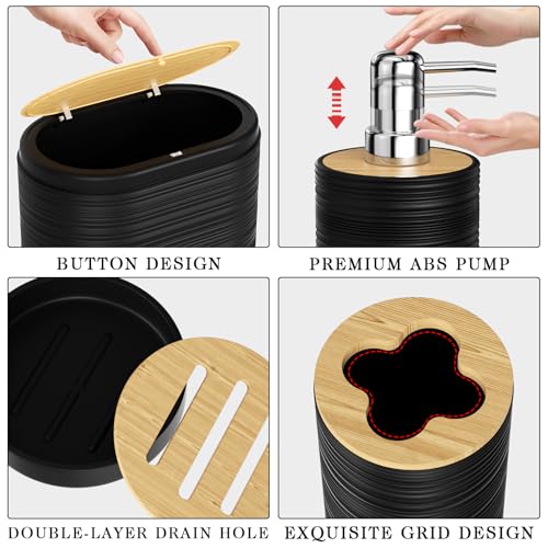 XLHOMO Black Bathroom Set - 10PC Bathroom Accessories Set, Luxury Bathroom Accessory Set with Trash Can,Toilet Brush & 2 PC Soap Dispensers for Apartment Decor and Housewarming - size: Press-lid Bathroom Set, style: Black