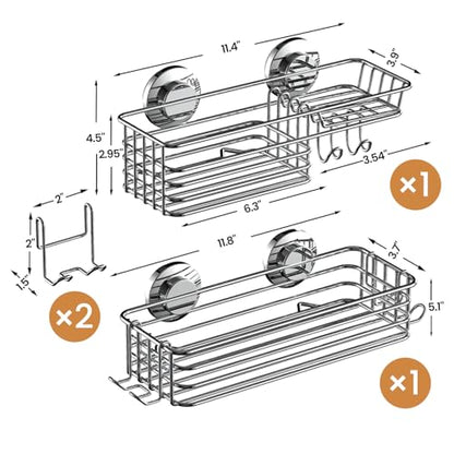 Shower Caddy Suction Cup, 2 Pack Heavy Duty Bathroom Organizer | Shower Caddy with Hooks & Soap holder, Removable Shower Storage, Rustproof Silver bathroom Holder - color: 2 X Silver Basket