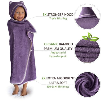 Premium Toddler Towels with Hood - Extra Soft Rayon from Bamboo Toddler Bath Towel (Purple) - color: Purple