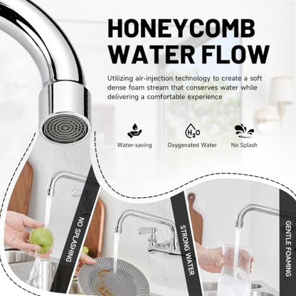 Wall Mount Kitchen Faucet Commercial Sink Faucet with 8 Inch Swivel Spout | Two Handles,8 Inches Center,Gooseneck 360° Rotating Spout,Faucet for Restaurant/Laundry/Utility Sinks,Lead-Free,Chrome Finish - size: 8 Inch