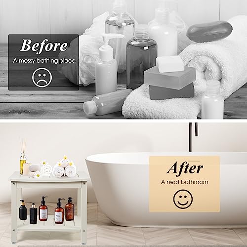 Apolimi HDPE Shower Bench, Shower Stool with Storage Shelf 2-Tier Spa Stool for Inside Shower,Water Resistant & Non-Slip Design Shower Seat (White L Size)