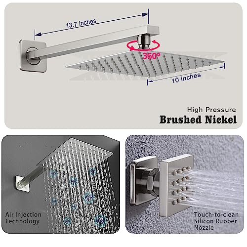 Full Body Shower System Concealed Shower Faucet Set with Body Massage Jets 10 Inch Shower Head Trim Kit 3 Function Wall Mount High Pressure for Bathroom - color: Brushed Nickel, style: 10"- 3 Function