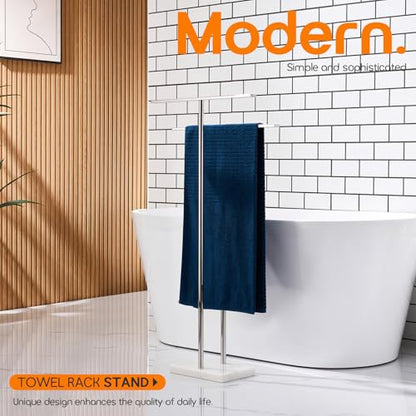 Free Standing Towel Rack for Bathroom 2-Tier Towel Holder Stand with Heavy Marble Base Thicken Steady Design Polished Chrome Stainless Steel AN7005CH - color: Polished Chrome