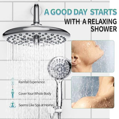 SR SUN RISE Shower Faucet - 10 Inch Multifunctional High Pressure Shower Head System with Handheld Shower Head Fixtures - Valve Included - Polished Chrome - color: Polished Chrome, size: 10 Inch