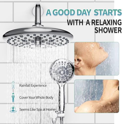 SR SUN RISE Shower Faucet - 10 Inch Multifunctional High Pressure Shower Head System with Handheld Shower Head Fixtures - Valve Included - Polished Chrome - color: Polished Chrome, size: 10 Inch
