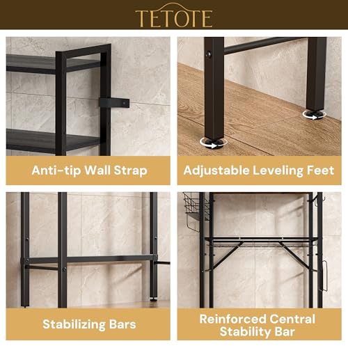 Over-The-Toilet Storage Rack, 4-Tier Bathroom Organizer Shelf Over Toilet with Adjustable Shelf and Basket, Freestanding Space Saver Bathroom Shelves Above Toilet for Room(Black) - color: Black