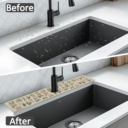 24" X 5.5" Kitchen Sink Splash Guard Faucet Mat Floral Super Absorbent Fast Drying Faucet Guard & Draining Mat Sink Splash Guard Behind Faucet for Kitchen, Bathroom - size: 24" x 24"