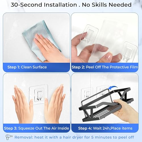 Shower Caddy Adhesive Replacement Hooks, Heavy Duty Waterproof Strips, No Drilling for Bathroom Shelves, Kitchen Racks, and Soap Holders (Transparent-14 Pack 1 Hook) - color: Transparent-14 Pack 1 Hook