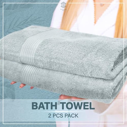 Luxe 2-Piece Bath Towel Set – Large Soft Cotton Towels, Absorbent, Durable & Skin-Friendly, Machine Washable, 27 x 54 in (Ice Blue) - color: Ice Blue