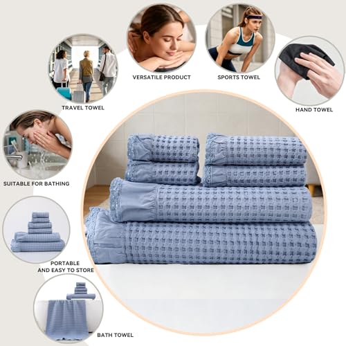 Luxury 100% Cotton Towel Set – 8 Piece Bathroom Towel Set (2 Bath Towels, 2 Hand Towels, 4 Washcloths) – Soft & Absorbent Towels for Bathroom (Blue) - color: Blue