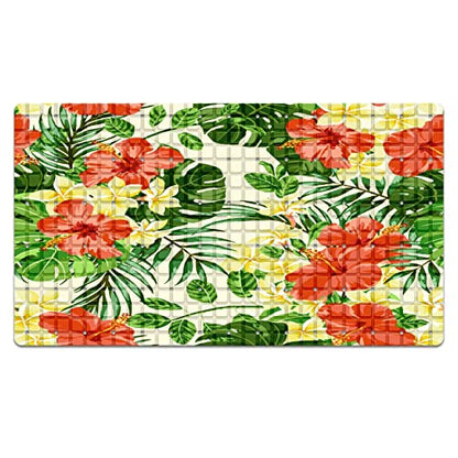 FCZ Bath Tub Mat Non Slip Shower Mat Tropical Floral Green Palm Tree Extra Long 26.8x15 inches Rectangular PVC Mat with Suction Cups Drain Holes Machine Washable - color: Tropical Floral Green Palm Tree