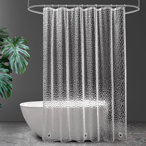 UFRIDAY Extra Long Clear Shower Curtain Liner 72 x86 inches,3D Water Cube Extra Long Shower Curtain for Bathroom with 3 Big Weighted Magnets and 12 Rustproof Grommet Holes - color: Cube Clear, size: 72"W x 86"L (Pack of 1)