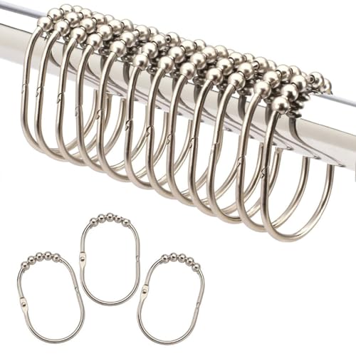 Shower Curtain Hooks Shower Rings for Curtain Brushed Nickel 12PCS | Rust Proof Stainless Steel, Heavy Duty Shower Hooks Rings for Bathroom Shower Rods Curtains Liners, Easy Glide Rollers - color: Oval Shape - Brushed Nickel
