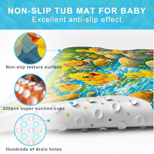 Baby Bath Mat for Tub Non Slip Kids, BPA Free Extra Long Bathtub Mat 40x16 with Drain Holes and 200 Suction Cups, Non Toxic Machine Washable Toddler Bath Mat, No Fading, Splash Duck - color: Z-duck 2