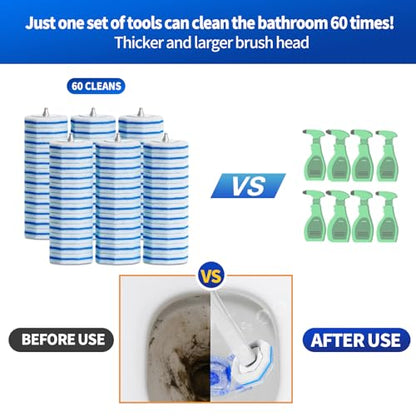 60pcs Disposable Toilet Brush Refill Pads, Replacement Brush Heads, Toilet Cleaner Refills，Disposable Wand Heads，Bathroom Cleaning，Toilet Cleaning Scrubbers Compatible with Most Toilet Brushes - style: 60 refflls（Without handle）