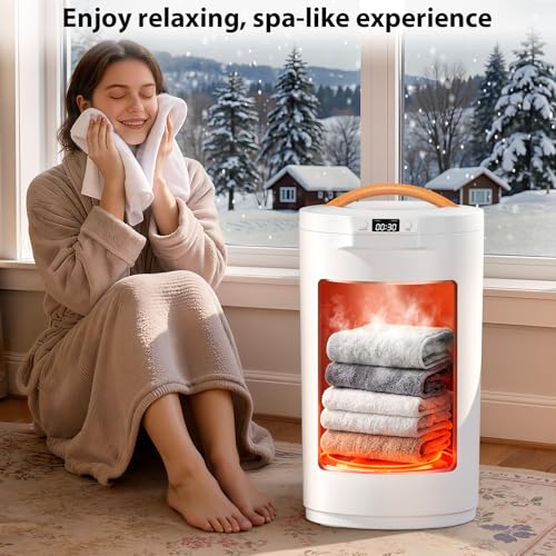 Towel Warmer, 20L Large Towel Warmers for Bathroom, Towel Bucket Fits Up Two 40"X70" Oversized Towels, Bathrobes, Blankets, Towel Heater with LCD, 4 Timer Setting and Auto Shut Off(White)