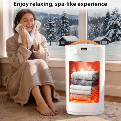 Towel Warmer, 20L Large Towel Warmers for Bathroom, Towel Bucket Fits Up Two 40"X70" Oversized Towels, Bathrobes, Blankets, Towel Heater with LCD, 4 Timer Setting and Auto Shut Off(White)