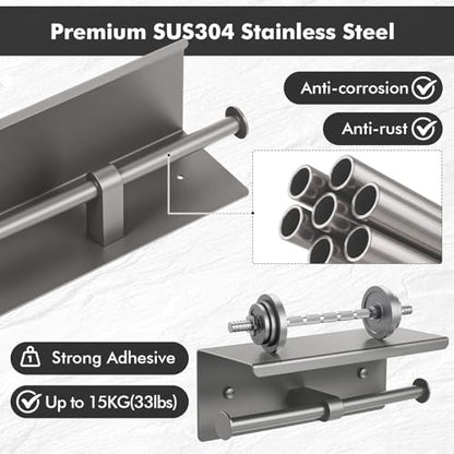 Double Toilet Paper Holder with Shelf, Wall Mount Tissue Roll Holder for Bathroom, 304 Stainless Steel Commercial Toilet Tissue Dispensers with Phone Shelf(Grey) - color: Grey