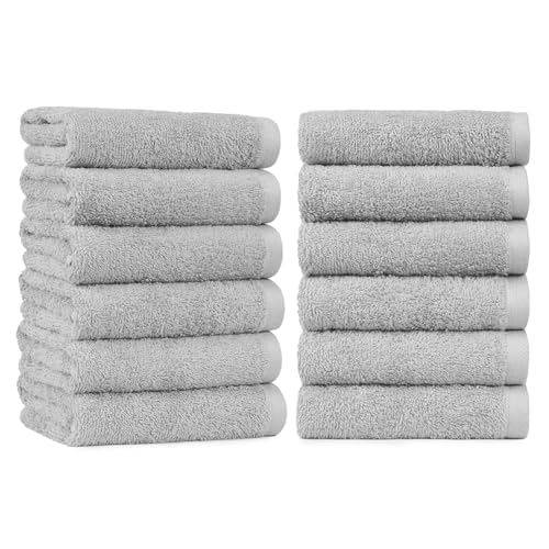 Amazon Basics Soft and Thick Cotton Hand Towels for Gym, 16 x 26 in, Gray, 12-Pack - color: Gray, size: 12 Pack