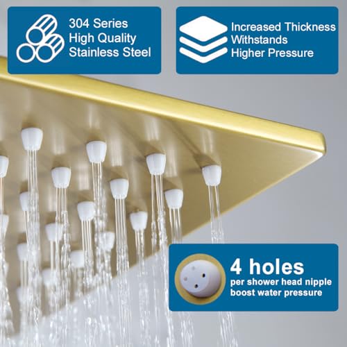 Shower Faucet Set Brushed Gold Bathroom Rainfall 12 Inch Shower Head and Handle Set Wall Mounted Shower System Single Function Shower Fixture, Include Shower Valve and Trim Kit - color: Brushed Gold, size: 12 Inch (Wall Mount)