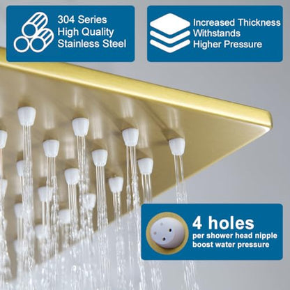Shower Faucet Set Brushed Gold Bathroom Rainfall 12 Inch Shower Head and Handle Set Wall Mounted Shower System Single Function Shower Fixture, Include Shower Valve and Trim Kit - color: Brushed Gold, size: 12 Inch (Wall Mount)