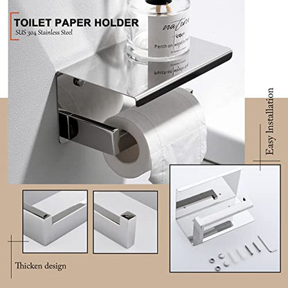 4-Piece Bathroom Hardware Set Chrome Bath Towel Bar Holder Sets Wall Mounted Stainless Steel Square Bathroom Accessory Kit, Polished Chrome 23.6 Inch - color: Polished Chrome, size: 4-Pieces Set-B