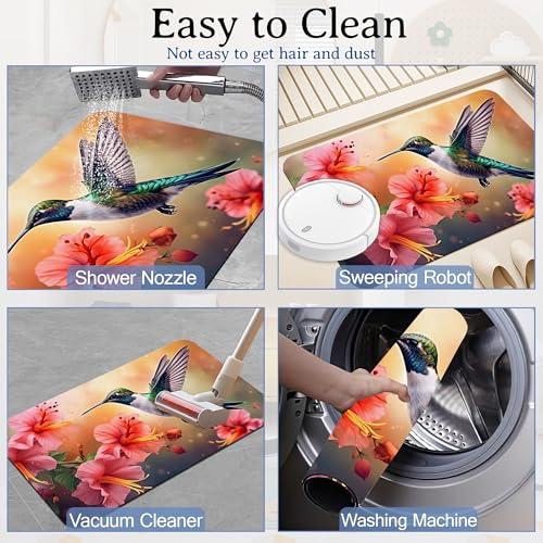 Elightvap Hummingbird Flowers Bathroom Mat Quick Drying Non Slip Bath Mats Absorbent,Bath Mat Quick Dry Bathroom Rug in Front of The Kitchen Sink, Shower Room, Bathtub,17 * 29.5 Inches - color: Hummingbird Flowers