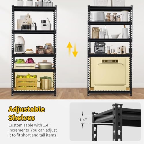 Storage Shelving Unit 48" L x 24" W x 72" H, 5-Tier Metal Storage Shelves | Heavy Duty Adjustable Garage Storage Shelves for Kitchen Pantry Basement Bathroom Laundry - size: 48" L x 24" W x 72" H