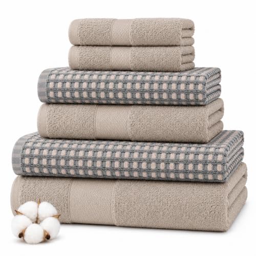 Modern Threads 6 Piece Cotton Bath Towel Set – Ultra Soft 600 GSM Towels – Bathroom Set with Hand Towels and Washcloths – Waffle (Charcoal) - color: Charcoal, style: Waffle