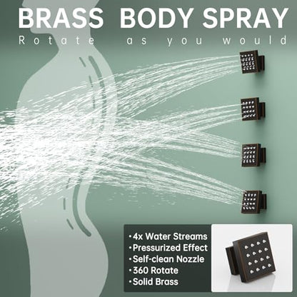 Hoimpro 12 Inch Rainfall Shower Faucet with 4 Full Body Shower Jet Fixtures Combo, Wall Mounted Shower System Set with Rain Mixer Shower Head and 2 in 1 Spray Handheld Showerhead, Oil Rubbed Bronze - color: Oil Rubbed Bronze