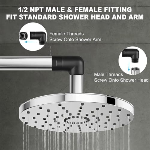Shower Head Extension Arm 90 Degree Elbow Adapter Solid Brass Matte Black - Adjustable Swivel Ball Connector for Handheld Showerhead - Standard 1/2 Inch NPT Fitting