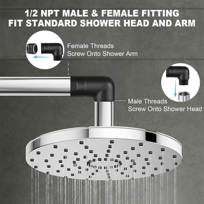 Shower Head Extension Arm 90 Degree Elbow Adapter Solid Brass Matte Black - Adjustable Swivel Ball Connector for Handheld Showerhead - Standard 1/2 Inch NPT Fitting