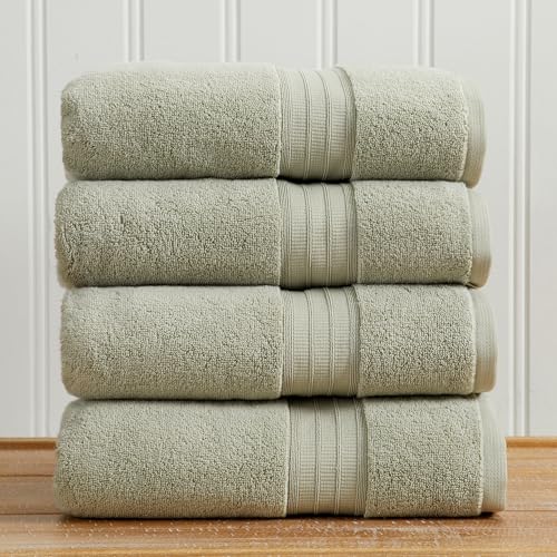 Great Bay Home 100% Cotton 4 Pack Bath Towel Set - Absorbent, Quick-Drying, Classic Bath Towels for Bathroom - Zero-Twist Fibers (Eucalyptus) - color: Eucalyptus, size: Bath Towel (Pack of 4)