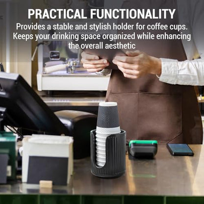 Modern Fluted Matte Black Ceramic Coffee Cup Dispenser Holder – Stylish Disposable Paper Cup Dispenser for Kitchen, Coffee Bar, or Office Countertop