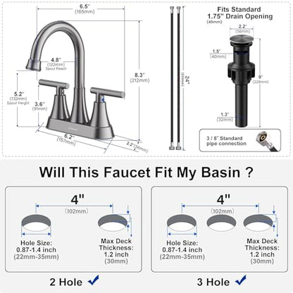 Bathroom Faucet, Hurran 4 inch Centerset 2-Handle Lead-Free, Brushed Grey | Bathroom Sink Faucet with Pop-up Drain and Supply Lines, Stainless Steel Faucet for Vanity RV Restroom Laundry Outdoor Sink - color: Brushed Grey