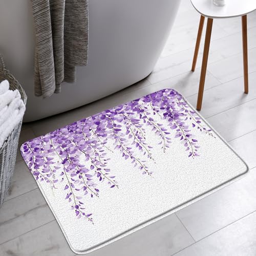 Purple Eucalyptus Bath Mat Watercolor Floral Leaves Plant Botanical Nature Bathroom Bathtub Floor Rugs Doormat Toilet Decor,16 x 24 in - color: Purple White, size: 16x24 Inch